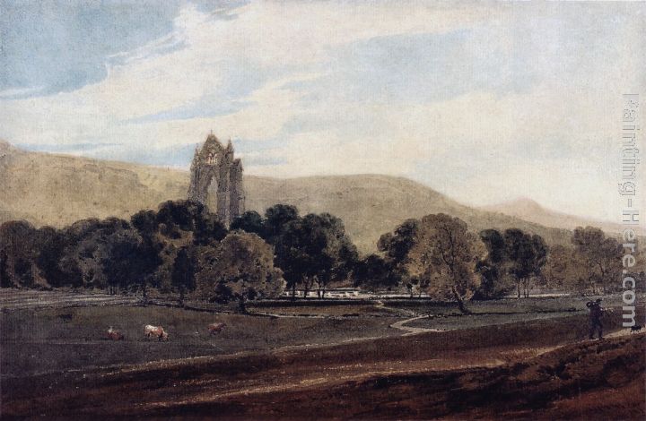 Distant View of Guisborough Priory, Yorkshire painting - Thomas Girtin Distant View of Guisborough Priory, Yorkshire art painting